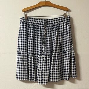 Woman’s Gingham Tiered Mini Skirt Blue White Womens Size Large Ruffle Preppy